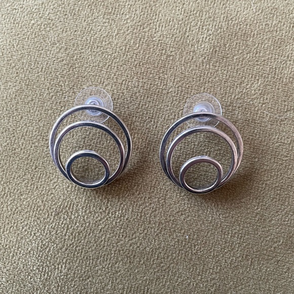 Triple Circle Silver Earrings - Picture 3 of 5